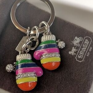 Coach Striped Mittens Keychain with Snowballs